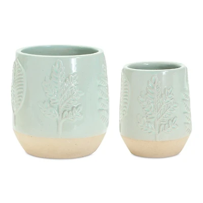 Light Green Porcelain Leaf Planters, Set of 2