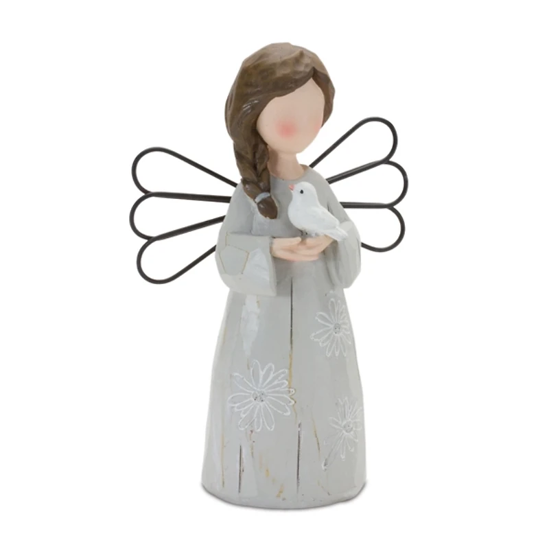 Floral Etched Angel Figurines, Set of 3