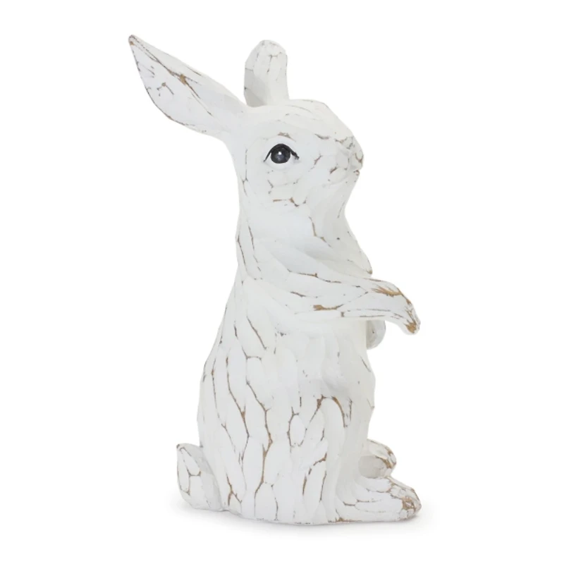 White Carved Bunny Figurines, Set of 2