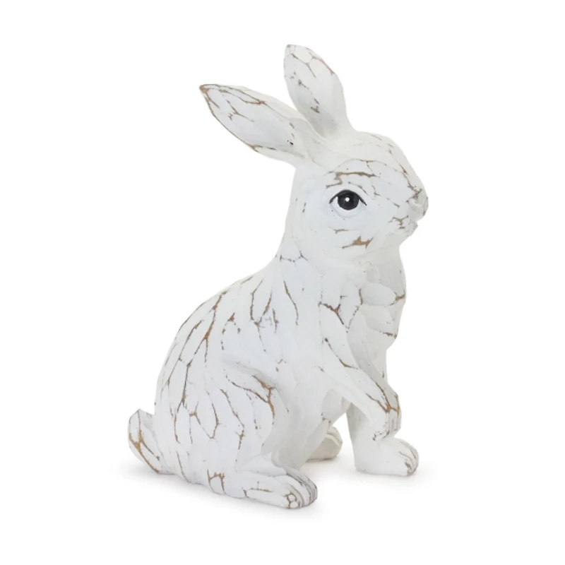 White Carved Bunny Figurines, Set of 2