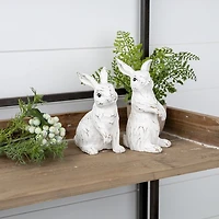 White Carved Bunny Figurines, Set of 2