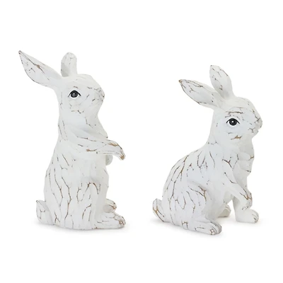 White Carved Bunny Figurines, Set of 2
