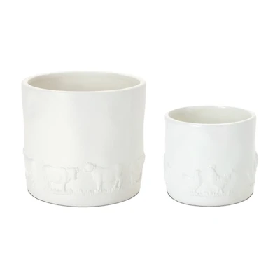 Farm Animals White Ceramic 2-pc. Planter Set