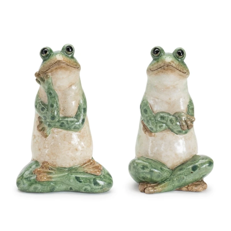 Sitting Frog Ceramic Garden Statues, Set of 2
