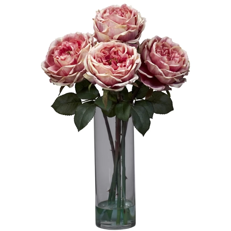 Silk Roses Arrangement in Cylinder Vase