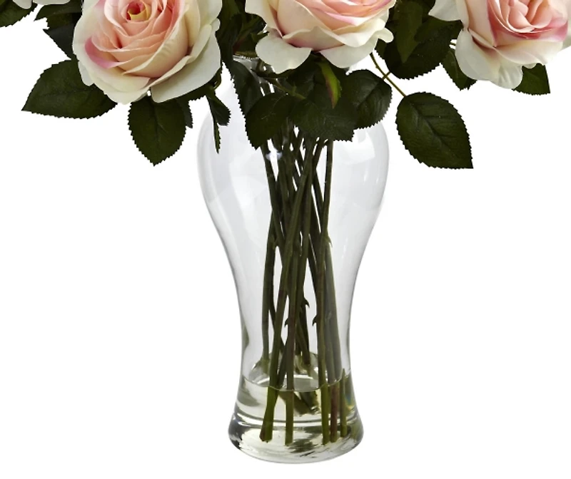 Light Pink Roses Arrangement in Glass Bouquet Vase