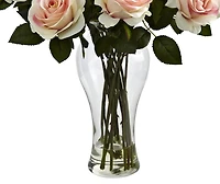 Light Pink Roses Arrangement in Glass Bouquet Vase
