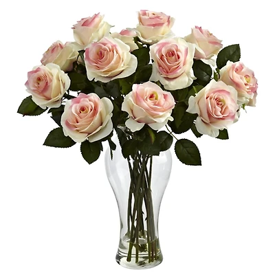 Light Pink Roses Arrangement in Glass Bouquet Vase