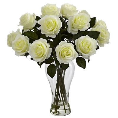 White Roses Arrangement in Glass Bouquet Vase