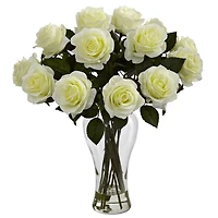 White Roses Arrangement in Glass Bouquet Vase
