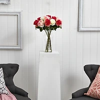 Multi Pink Roses Arrangement in Glass Bouquet Vase