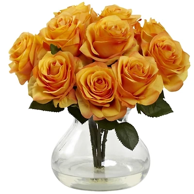 Orange Roses Arrangement in Glass Bud Vase