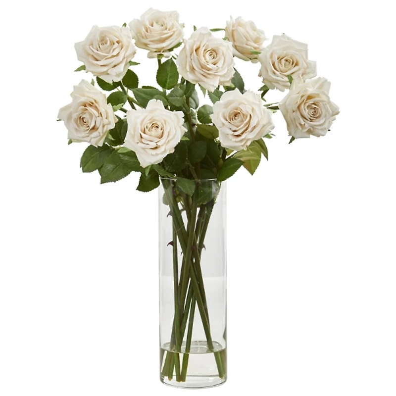 White Roses Arrangement in Cylinder Vase
