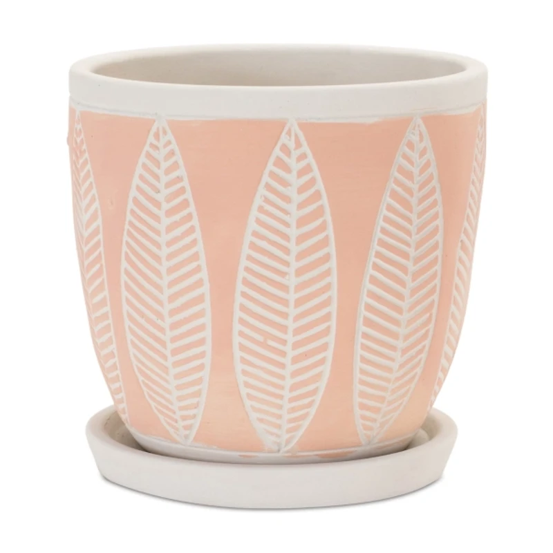 Pink Leaf Porcelain Planters, Set of 2