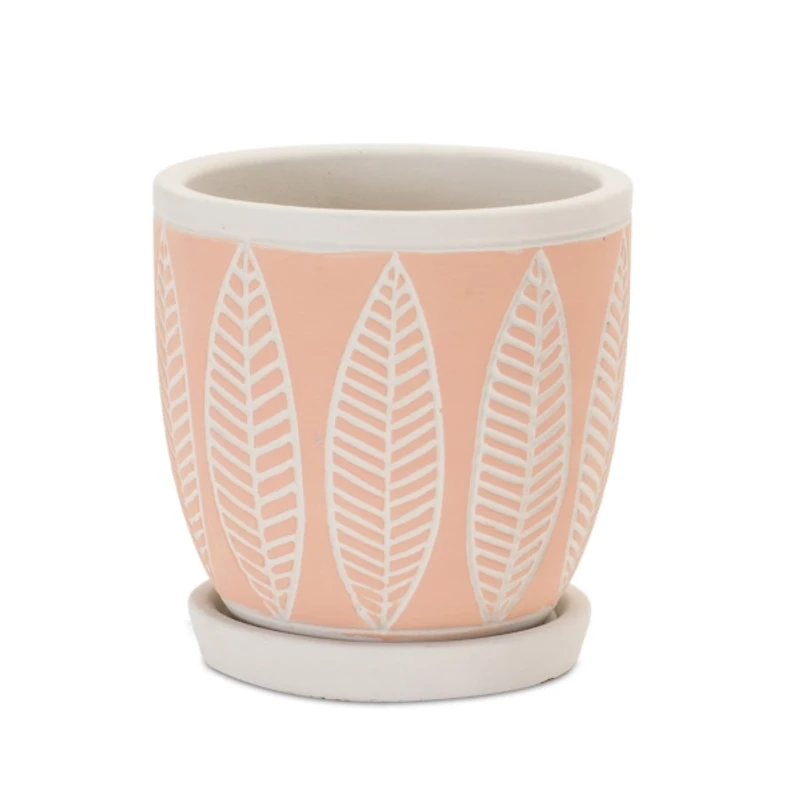 Pink Leaf Porcelain Planters, Set of 2