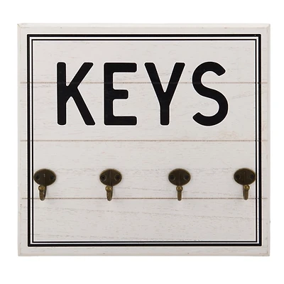 Keys White Wood Board Wall Hooks