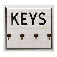 Keys White Wood Board Wall Hooks