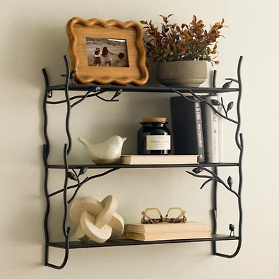 Black Birds and Branches 3-Tier Wall Shelf
