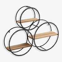 Black Beaded Metal and Wood 3-Tier Wall Shelf