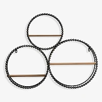 Black Beaded Metal and Wood 3-Tier Wall Shelf