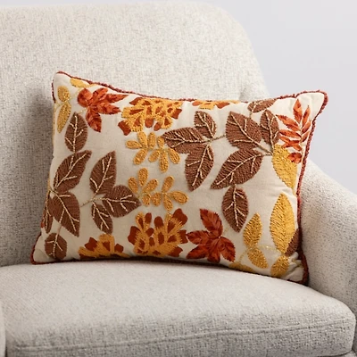 Beaded Autumn Leaves Lumbar Pillow