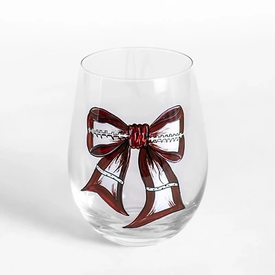 Football Bow Stemless Wine Glass