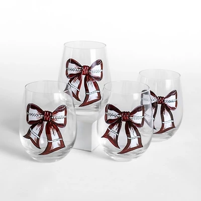 Football Bow Stemless Wine Glasses, Set of 4