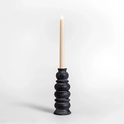 Black Ceramic Stacked Taper Candle Holder, 8 in.