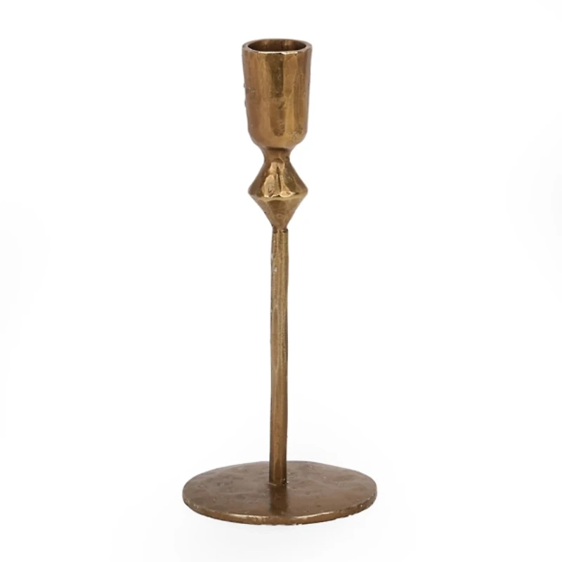 Gold Forged Diamond Taper Candle Holder, 7 in.
