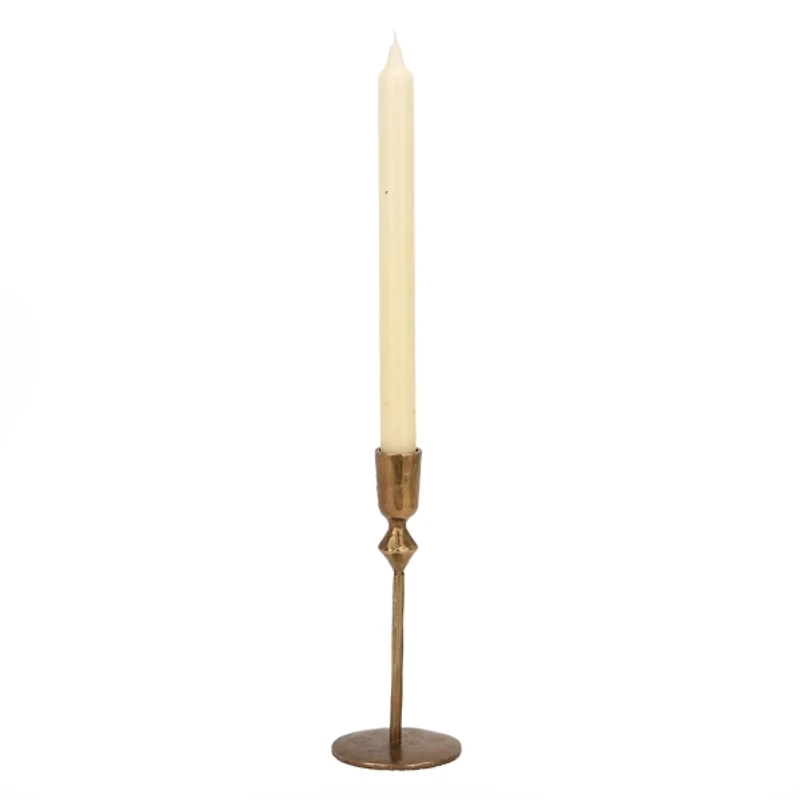 Gold Forged Diamond Taper Candle Holder, 7 in.