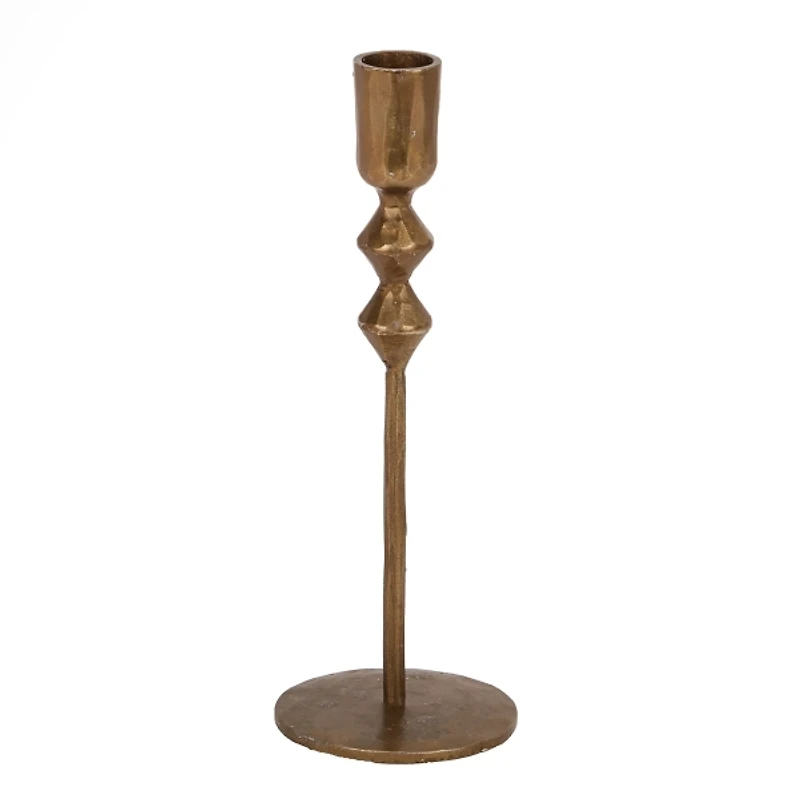 Gold Forged Diamond Taper Candle Holder, 8.5 in.