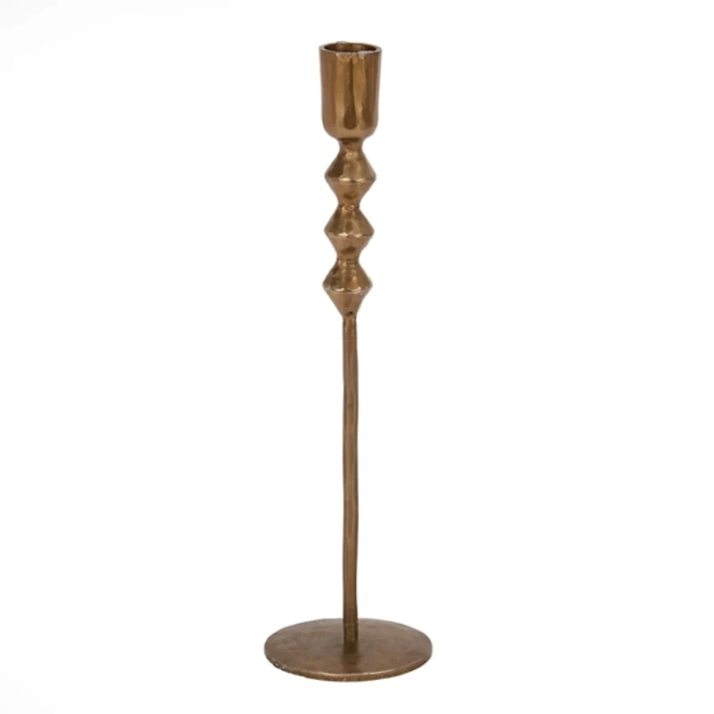 Gold Forged Diamond Taper Candle Holder, 11.5 in.
