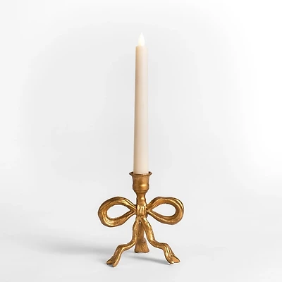 Gold Metal Bow Taper Candle Holder, 6 in.