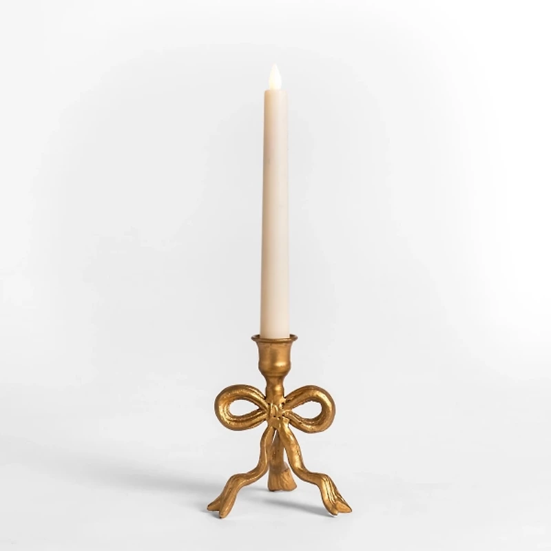 Gold Metal Bow Taper Candle Holder, 5.5 in.