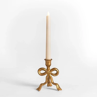 Gold Metal Bow Taper Candle Holder, 5.5 in.