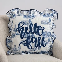 Navy Toile Hello Fall Pillow