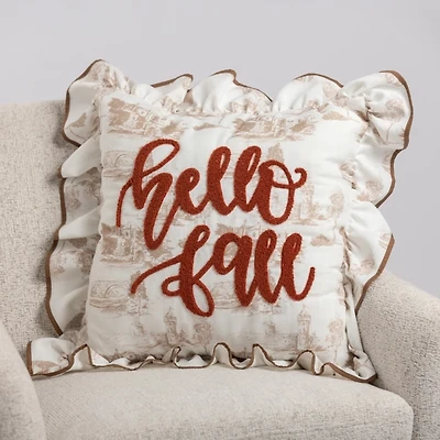 Rust Toile Hello Fall Pillow