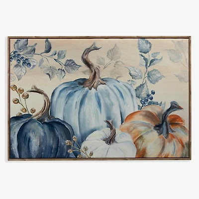 Blue Pumpkins & Leaves Canvas Art Print