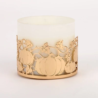 Gold Pumpkin 3-Wick Jar Candle Holder