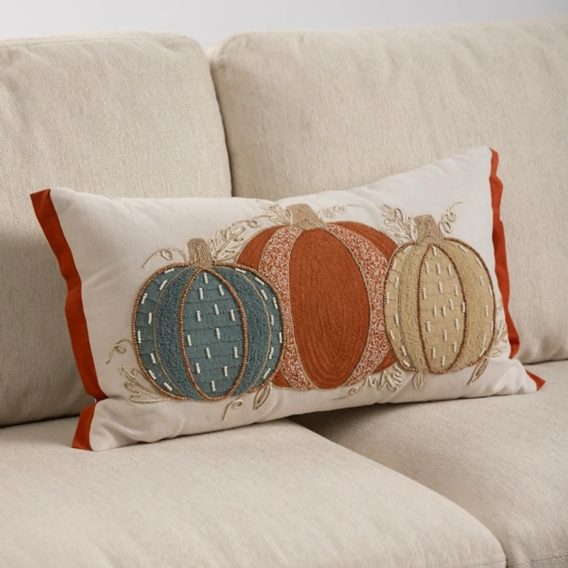Triple Textured Pumpkin Lumbar Pillow
