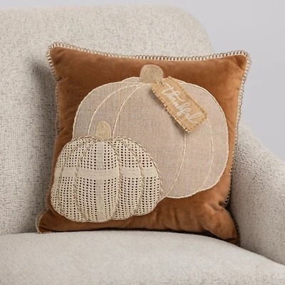 Thankful Pumpkin Velvet Pillow
