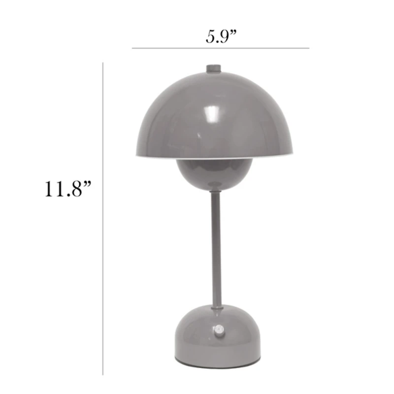Gray Metal Mushroom Cordless Touch Lamp