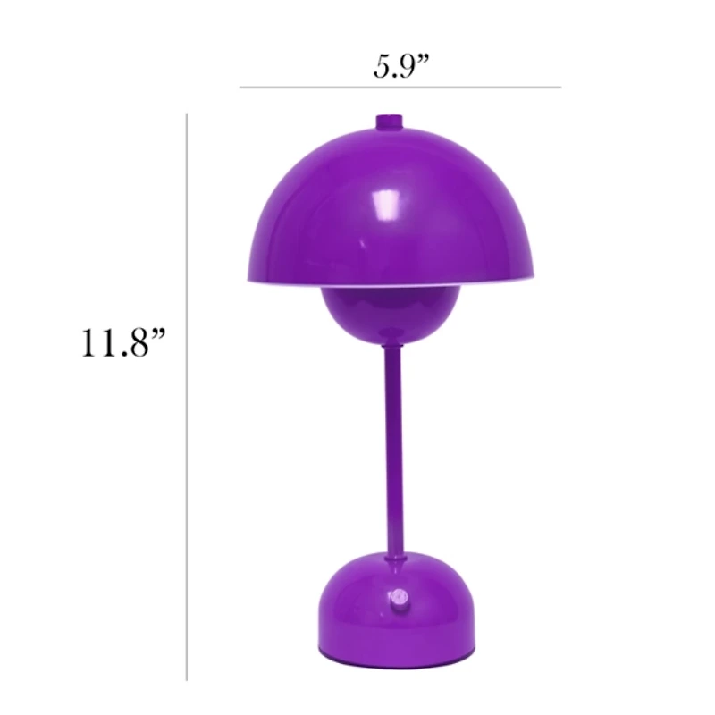 Purple Metal Mushroom Cordless Touch Lamp
