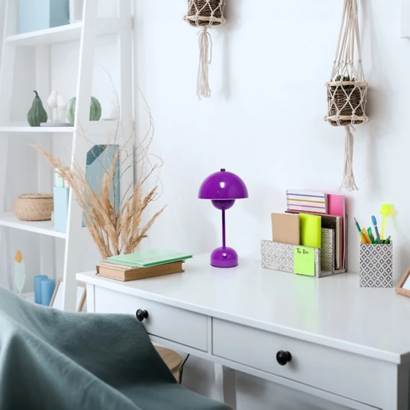 Purple Metal Mushroom Cordless Touch Lamp