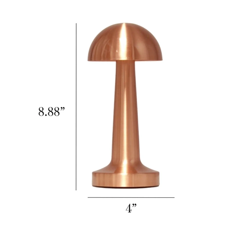Copper Metal Mushroom Mini Cordless Lamp, 9 in.