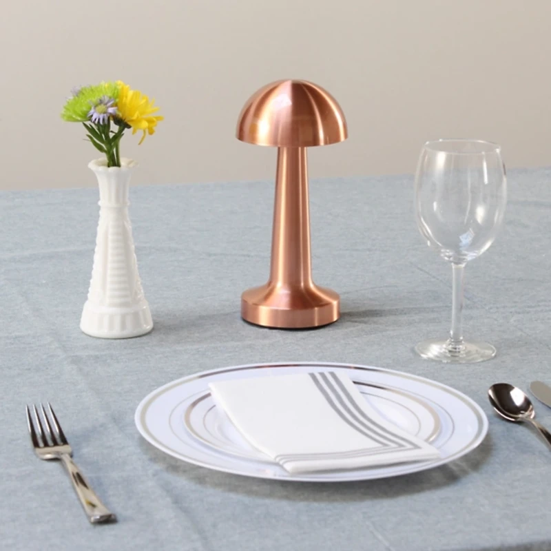 Copper Metal Mushroom Mini Cordless Lamp, 9 in.