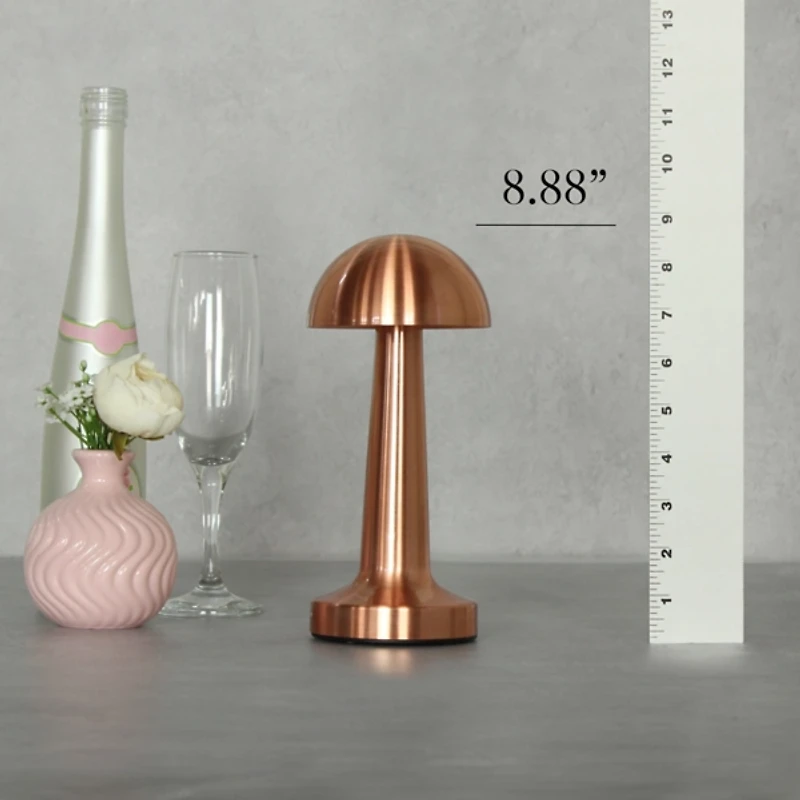 Copper Metal Mushroom Mini Cordless Lamp, 9 in.
