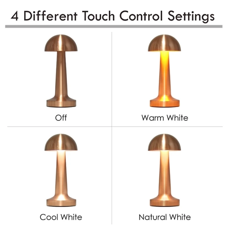 Copper Metal Mushroom Mini Cordless Lamp, 9 in.