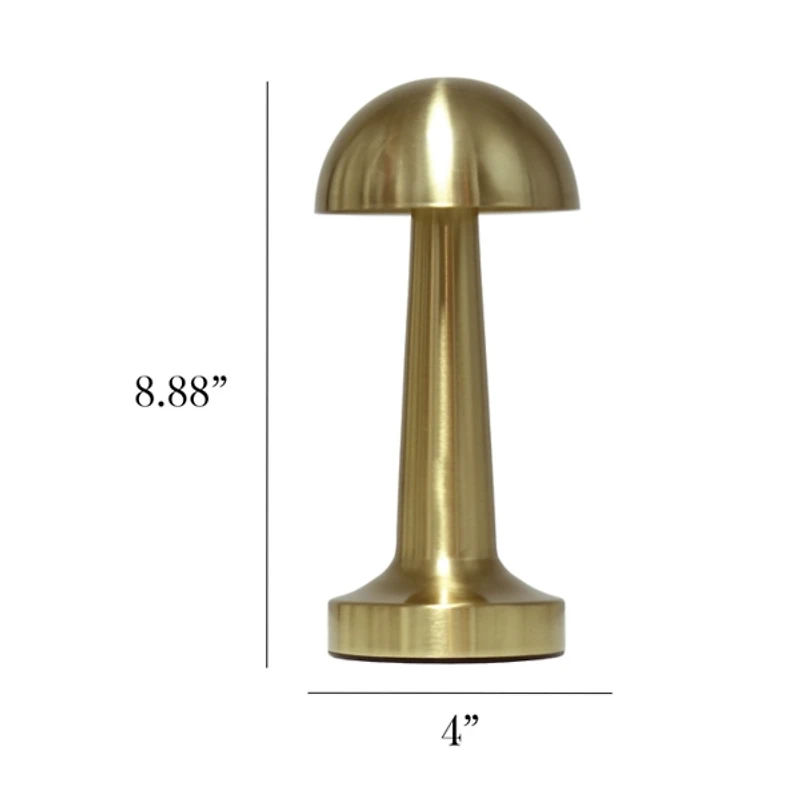 Gold Metal Mushroom Mini Cordless Lamp, 9 in.