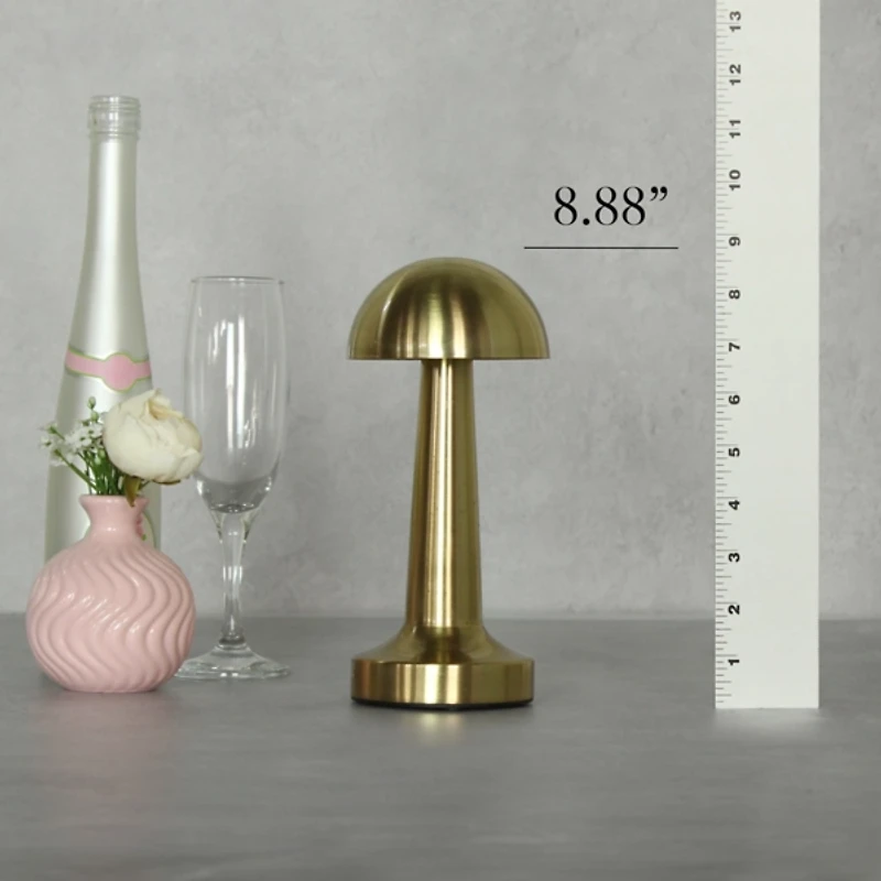 Gold Metal Mushroom Mini Cordless Lamp, 9 in.